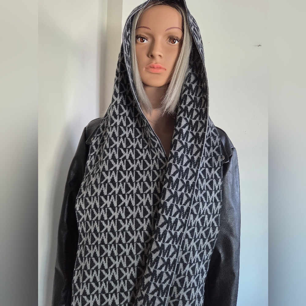 Michael Kors Black and White MK Logo Scarf